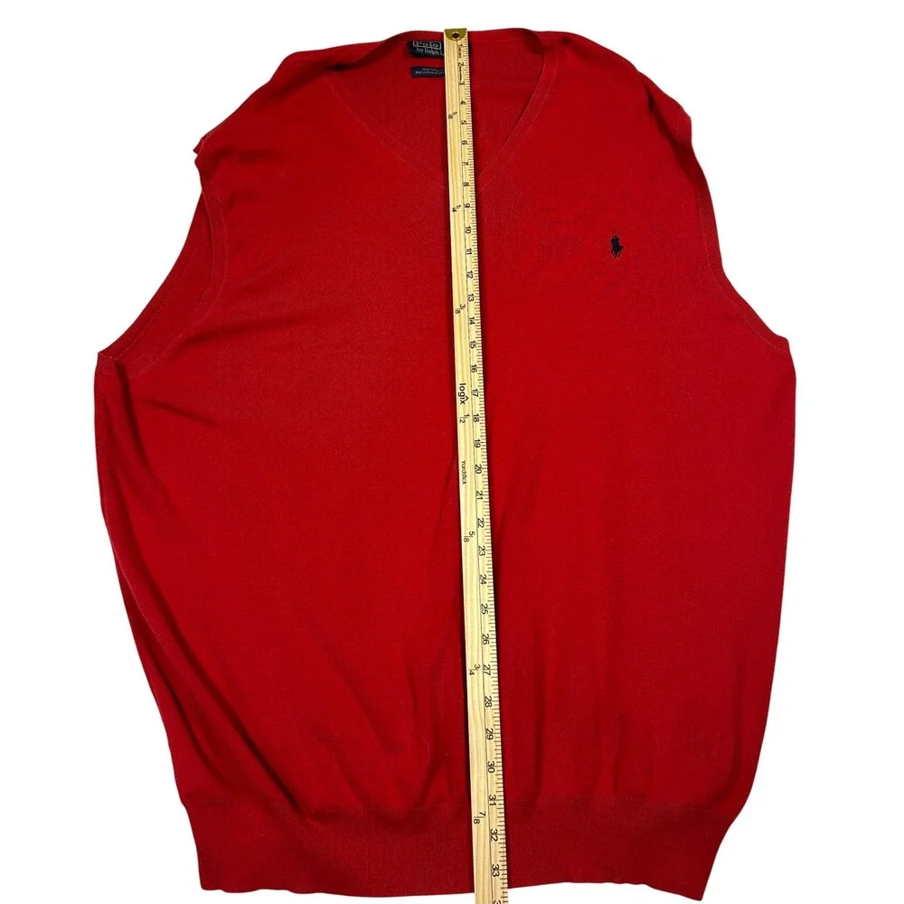 Polo Ralph Lauren Men Red 100% Pima Cotton V-Neck Sweater Vest 3XLT Tall
